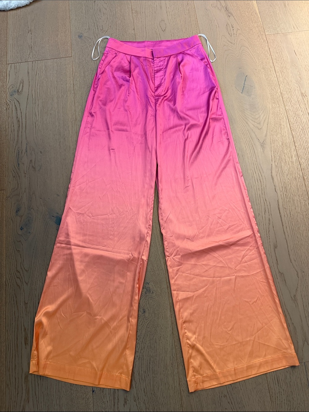 Gradient Wide-Leg Satin Pants in Pink to Orange